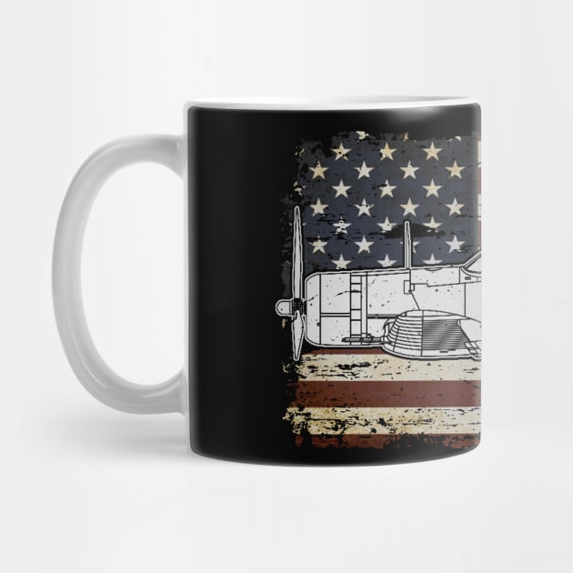 F4U Corsair US Airplane Aircraft Plane American Retro Flag by BeesTeez